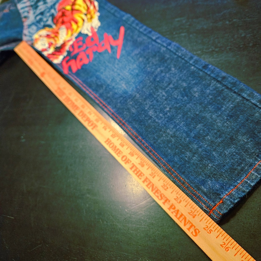 Ed‎ Hardy Youth Tiger Straight Leg Jeans Size 10 Y2K Tattoo Art 26x25 Streetwear - Picture 7 of 13
